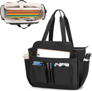 LoDrid Large File Folder Bag with Padded Sleeve for 15.6'' Laptop, File Organizer with Reinforced Straps and Zipper Top for Work, Black, Bag Only