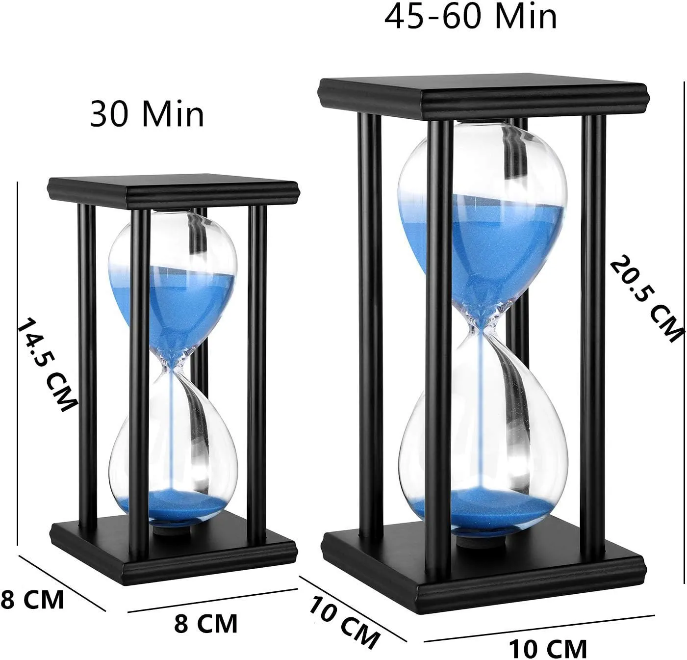 Lodunsyr Sandglass 60 Minutes Timer Hourglass 1 Hour for Ornament Decoration Xmas New Year Birthday Tea Coffee Table Book Shelf School Game Wooden Frame Sand Timer Blue