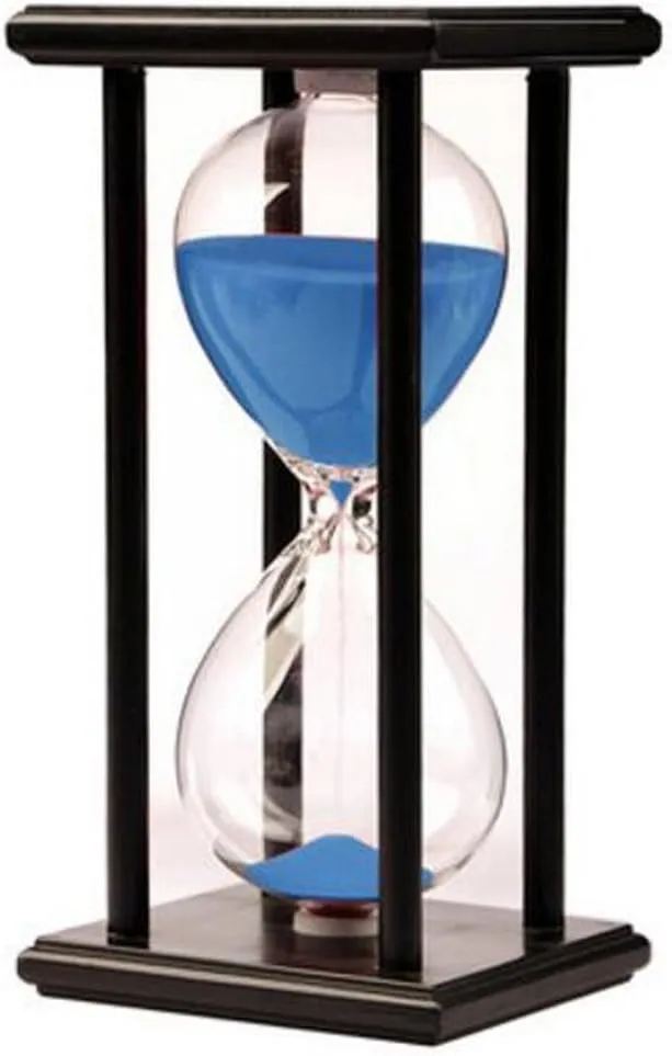 Lodunsyr Sandglass 60 Minutes Timer Hourglass 1 Hour for Ornament Decoration Xmas New Year Birthday Tea Coffee Table Book Shelf School Game Wooden Frame Sand Timer Blue