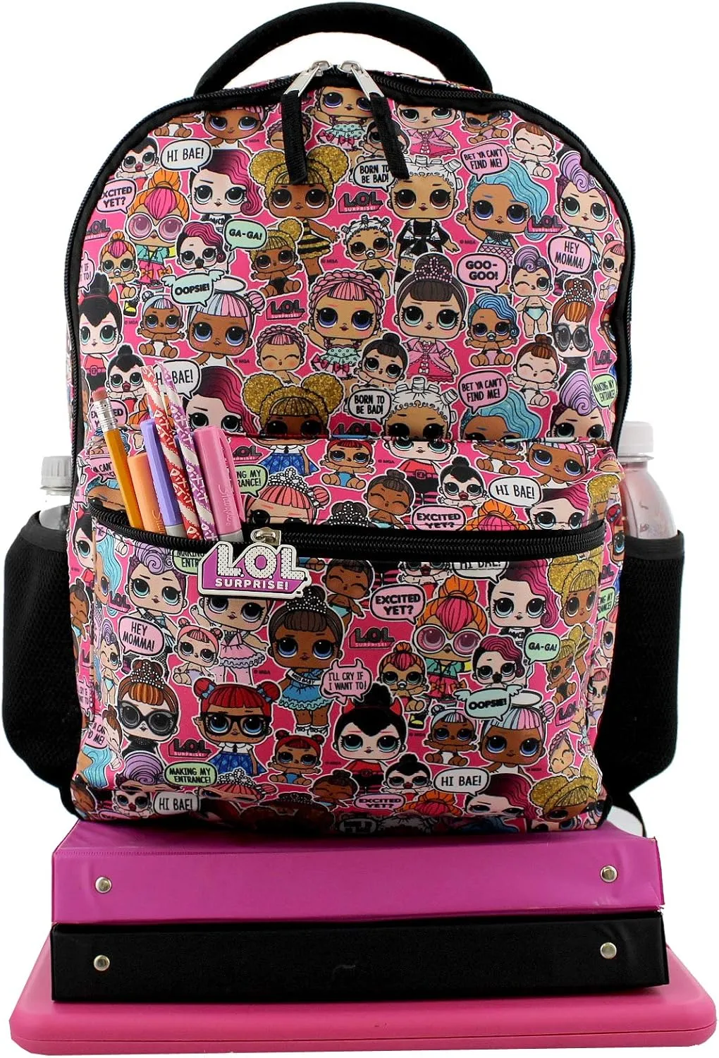 L.O.L. Surprise! Dolls Girls 16" School Backpack (One Size, Black/Pink)