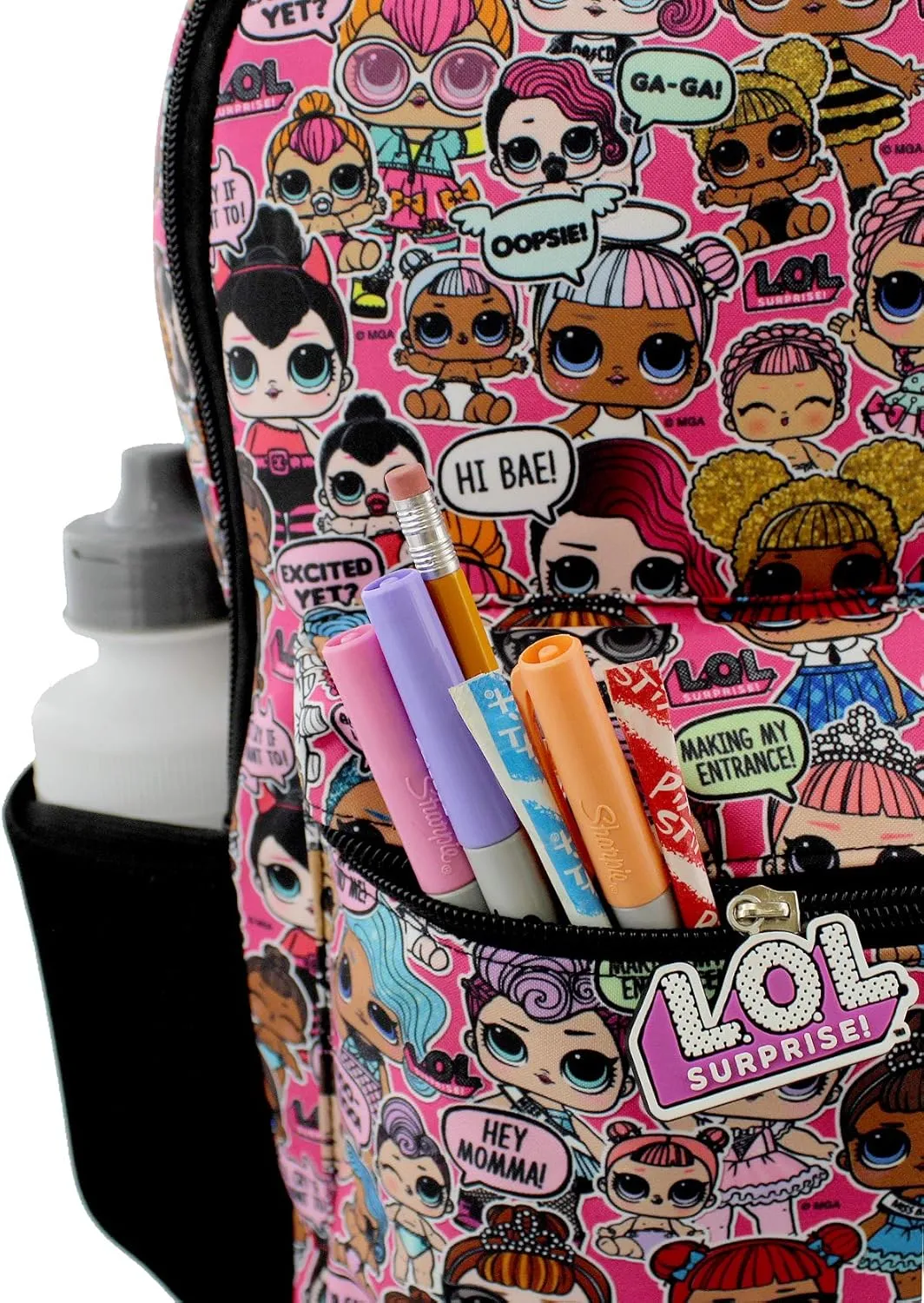 L.O.L. Surprise! Dolls Girls 16" School Backpack (One Size, Black/Pink)