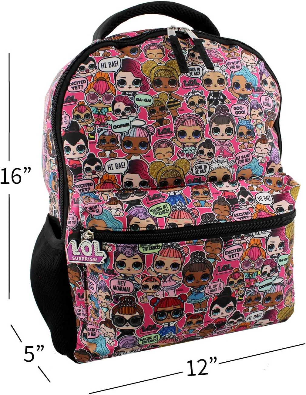 L.O.L. Surprise! Dolls Girls 16" School Backpack (One Size, Black/Pink)