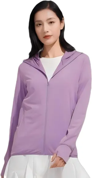 LOLPI Women's Ice Silk Sun Protection Jacket UPF50  with Detachable Visor, UV-Blocking Fishing Hoodie, Breathable Windbreaker