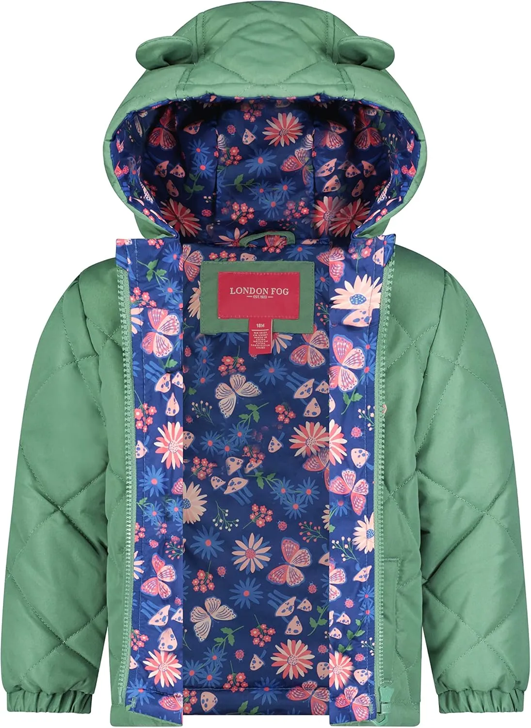 LONDON FOG Baby Girls' Toddler Midweight Hooded Jacket with Ears, Soft Fleece Lined