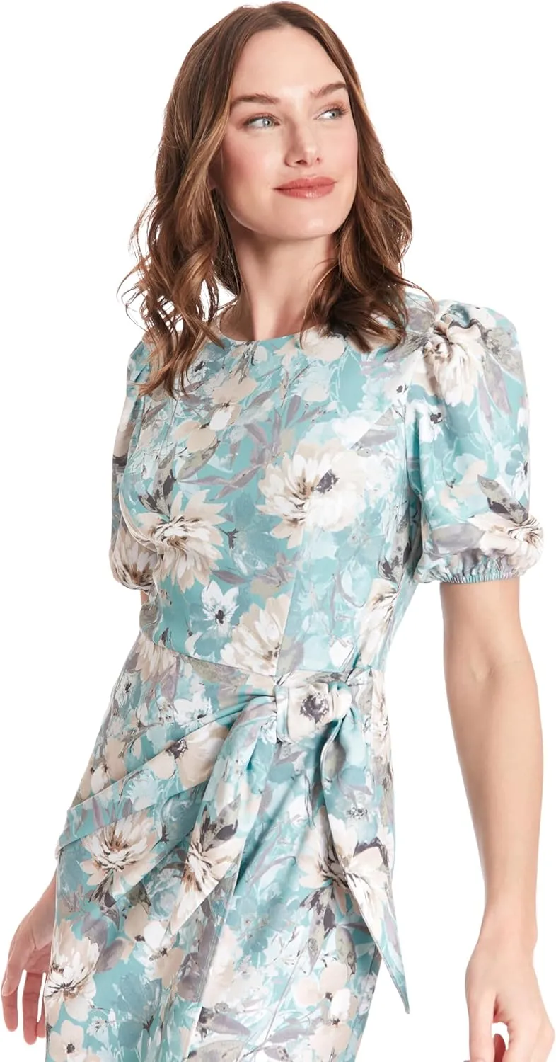 London Times Elegant Short Wrap Look Puff Sleeves | Cocktail Dresses for Women
