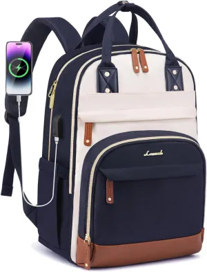 LOVEVOOK Backpack for Women,Laptop Backpack Women,Fits 15.6 Inch Laptop Bag,School Backpacks,Fashion Travel Work Anti-theft Bag,Waterproof Business Computer College Backpack Purse,Beige-Blue-Brown