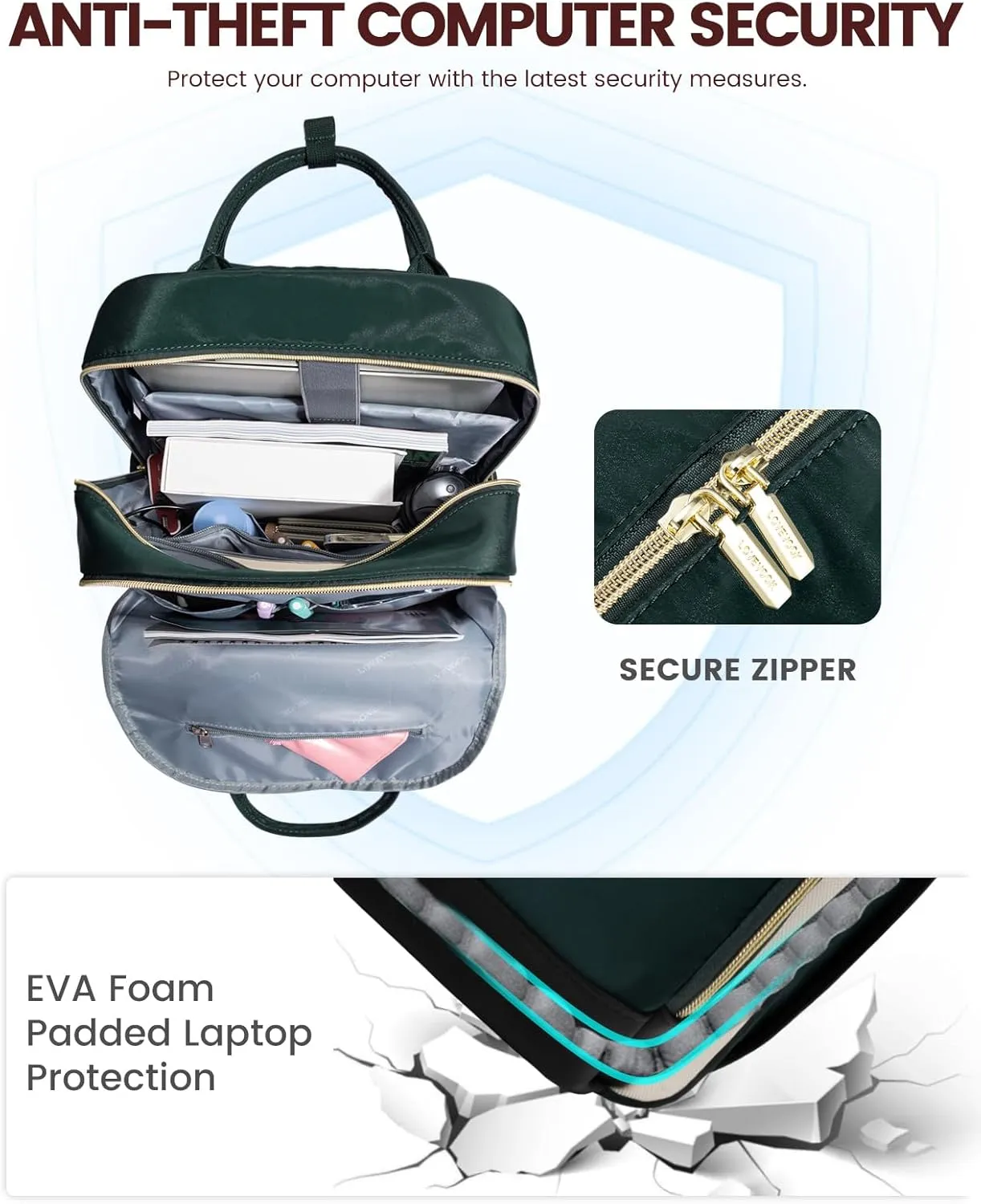 LOVEVOOK Backpack for Women,Laptop Backpack Women,Fits 18 Inch Laptop Bag,School Backpacks,Fashion Travel Work Anti-theft Bag,Waterproof Business Computer College Backpack Purse,Beige-Green-Black