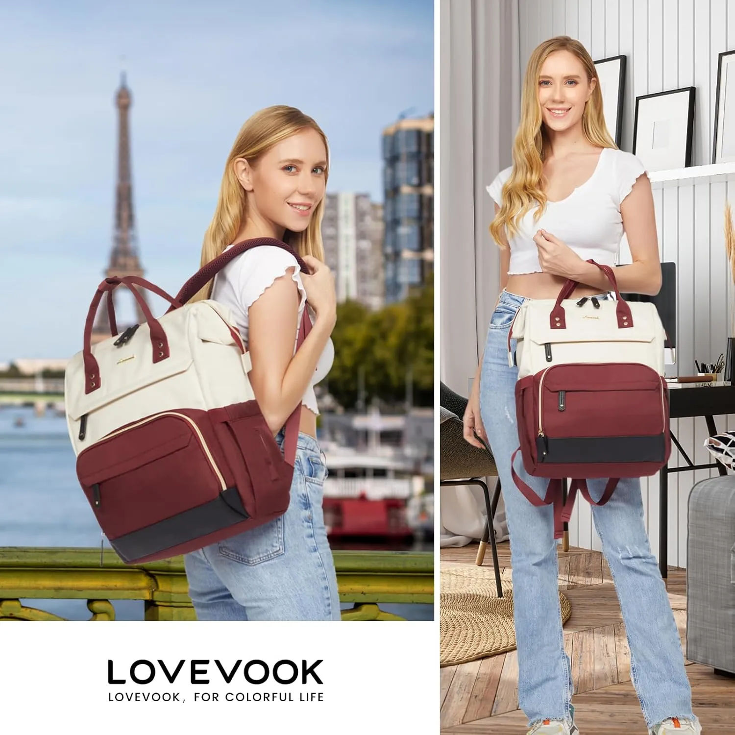 LOVEVOOK Laptop Backpack for Women, 15.6 Inch Work Business Backpacks Purse with USB Port, Large Capacity Nurse Bag College Bookbag for School, Waterproof Casual Daypack for Travel