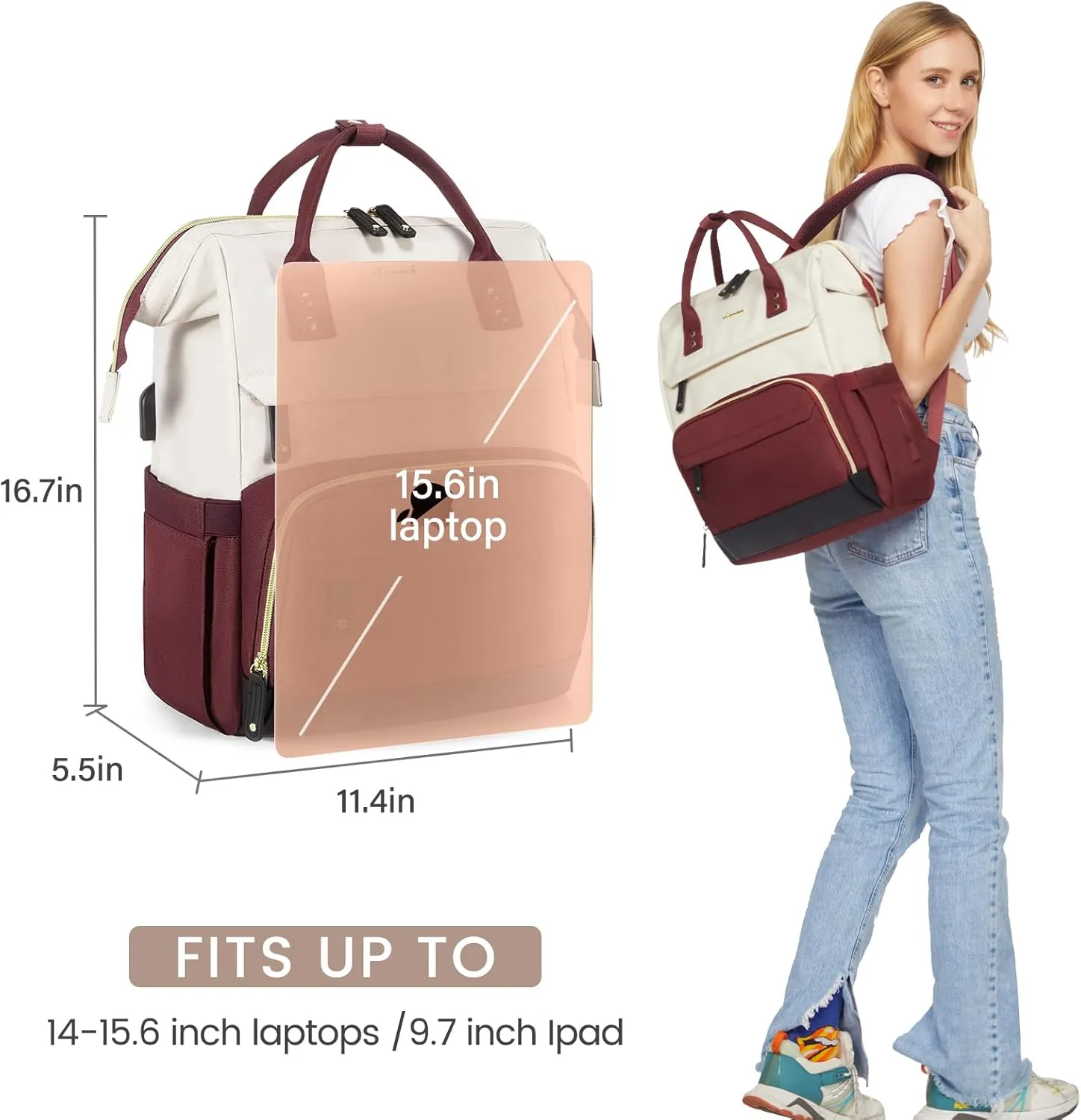 LOVEVOOK Laptop Backpack for Women, 15.6 Inch Work Business Backpacks Purse with USB Port, Large Capacity Nurse Bag College Bookbag for School, Waterproof Casual Daypack for Travel