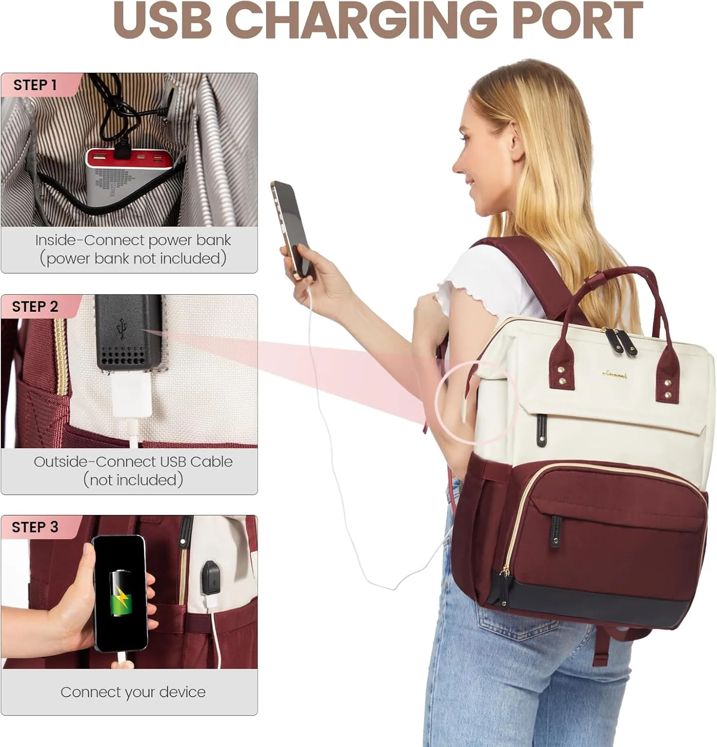 LOVEVOOK Laptop Backpack for Women, 15.6 Inch Work Business Backpacks Purse with USB Port, Large Capacity Nurse Bag College Bookbag for School, Waterproof Casual Daypack for Travel