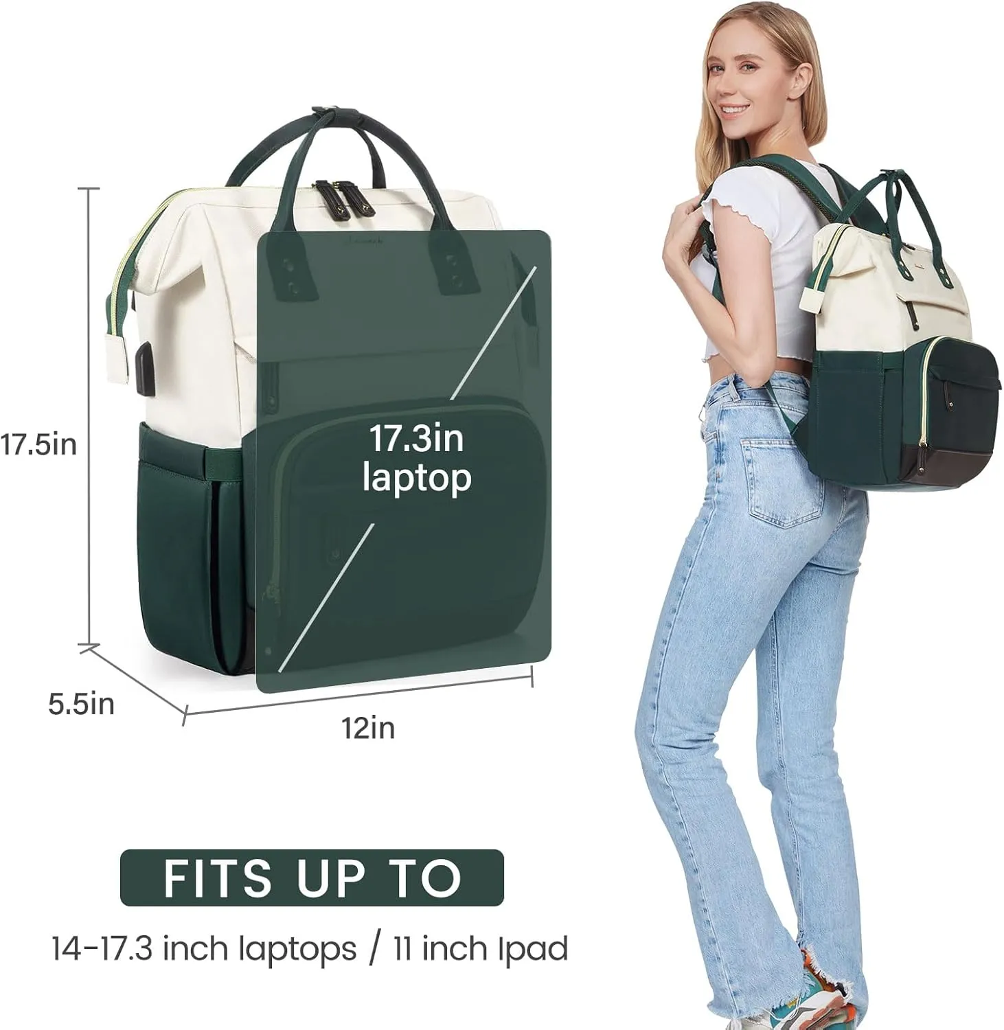 LOVEVOOK Laptop Backpack for Women, 17 Inch Work Business Backpacks Purse with USB Port, Large Capacity Nurse Bag College Bookbag for School, Waterproof Casual Daypack for Travel