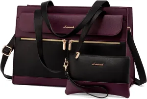 LOVEVOOK Laptop Bag for Women 15.6 Inch Tote Work Professional Leather Computer Briefcase Waterproof Handbag Shoulder Large Capacity Business Teacher Office Crossbody Purse