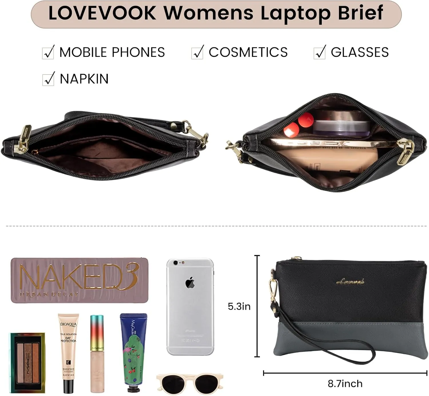 LOVEVOOK Laptop Tote for Women - 15.6 Inch Professional Leather Computer Briefcase - Waterproof Shoulder Bag - Large Capacity Business Teacher Office Bag - Crossbody Purse