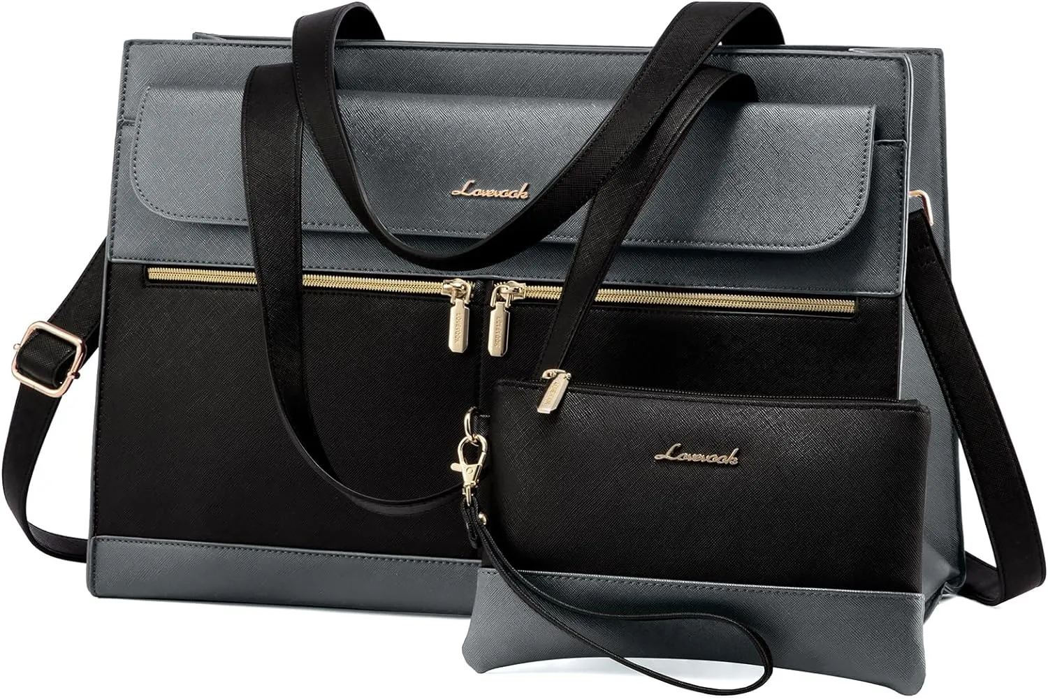 LOVEVOOK Laptop Tote for Women - 15.6 Inch Professional Leather Computer Briefcase - Waterproof Shoulder Bag - Large Capacity Business Teacher Office Bag - Crossbody Purse