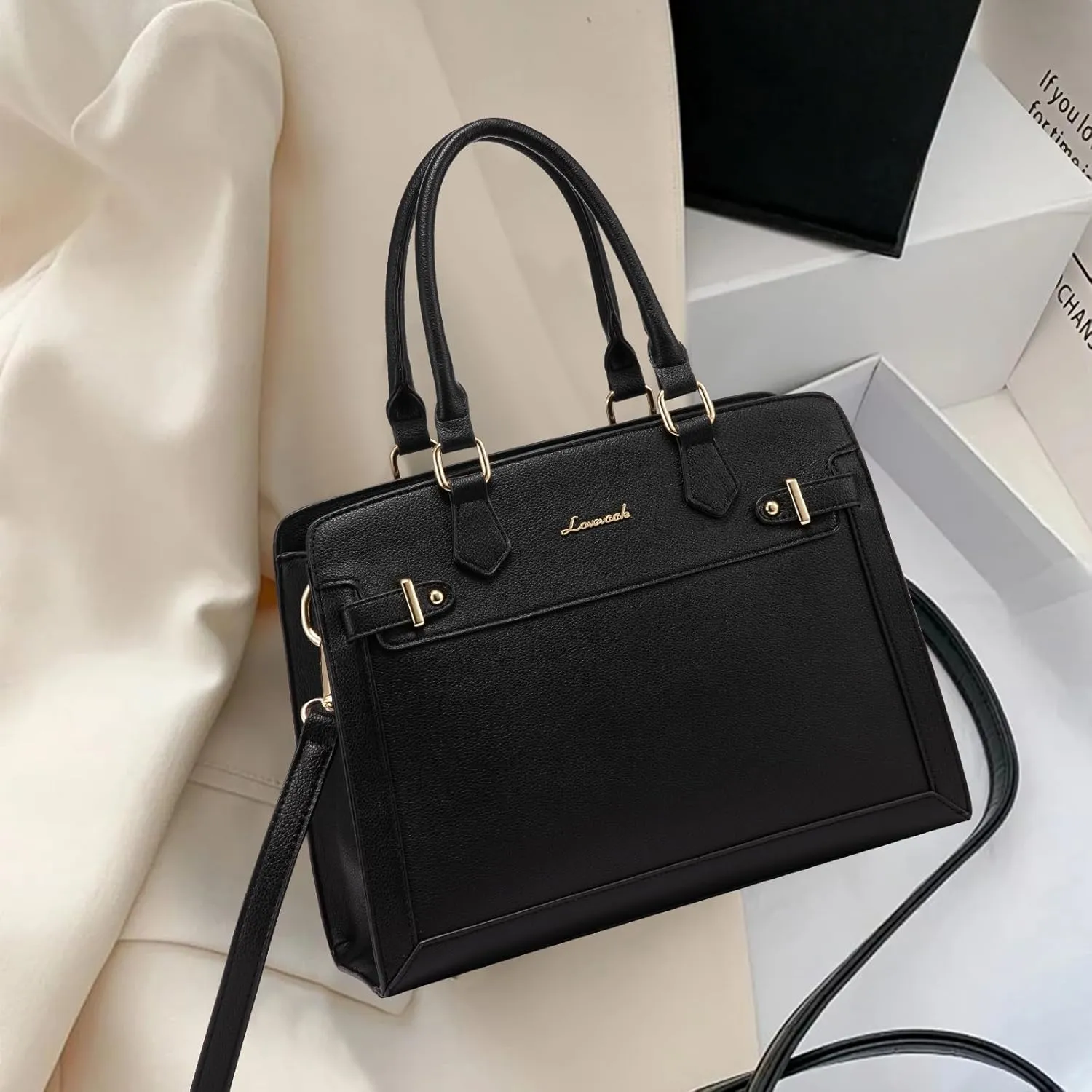 LOVEVOOK Purses and Handbags for Women, Tote Shoulder Bag Satchel Black Purse and PU Leather Top Handle for ladies