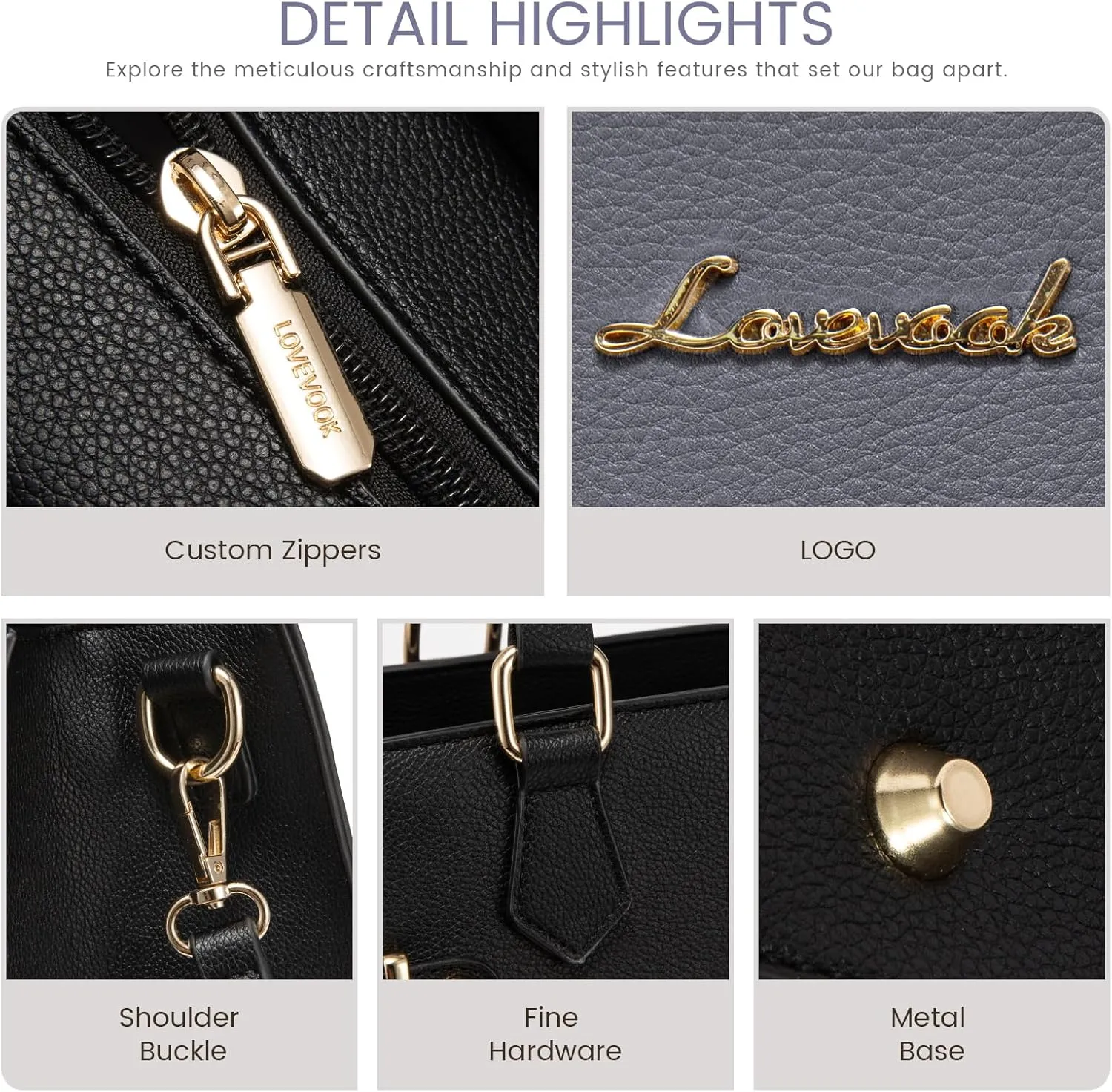 LOVEVOOK Purses and Handbags for Women, Tote Shoulder Bag Satchel Black Purse and PU Leather Top Handle for ladies