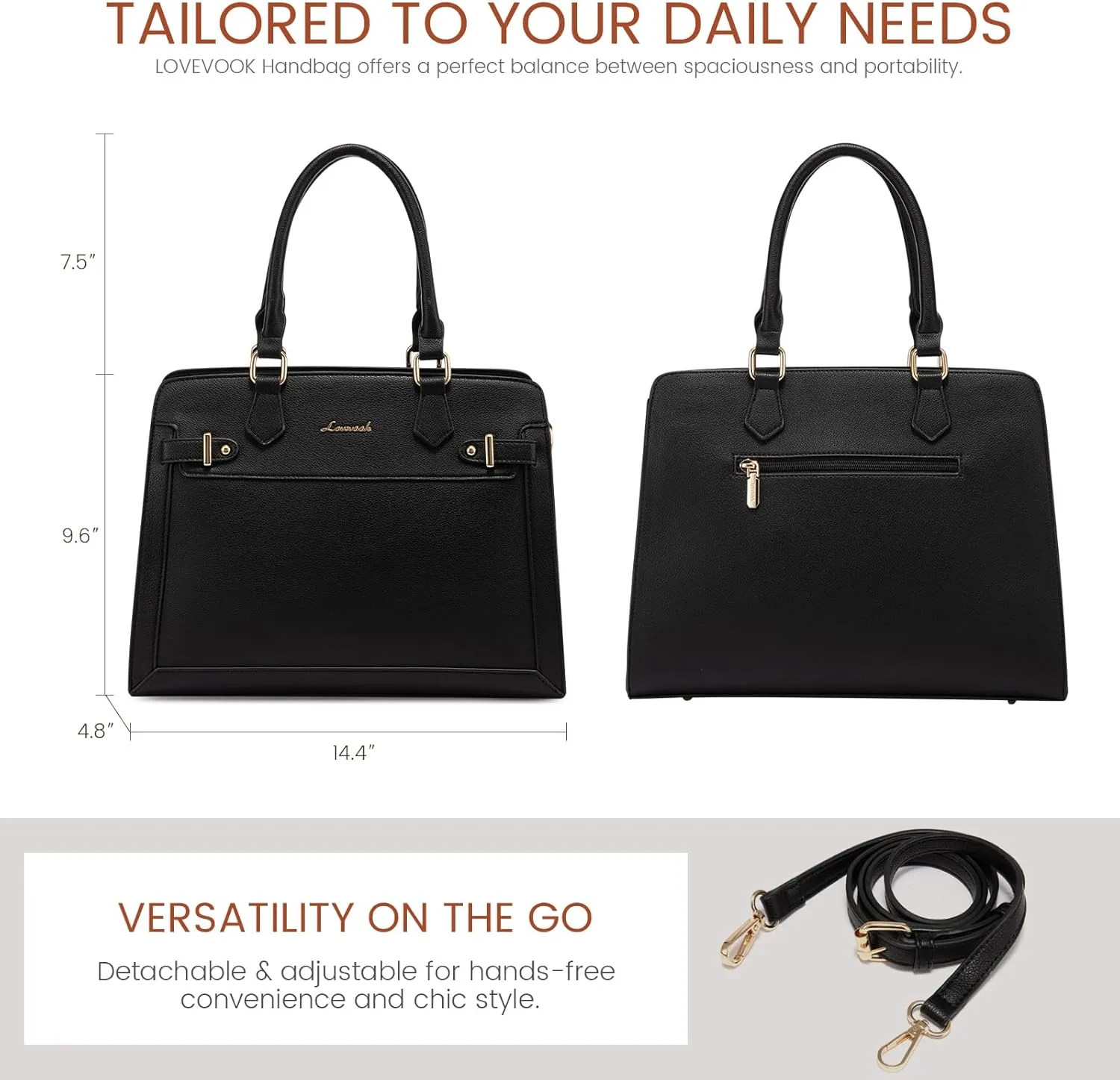 LOVEVOOK Purses and Handbags for Women, Tote Shoulder Bag Satchel Black Purse and PU Leather Top Handle for ladies