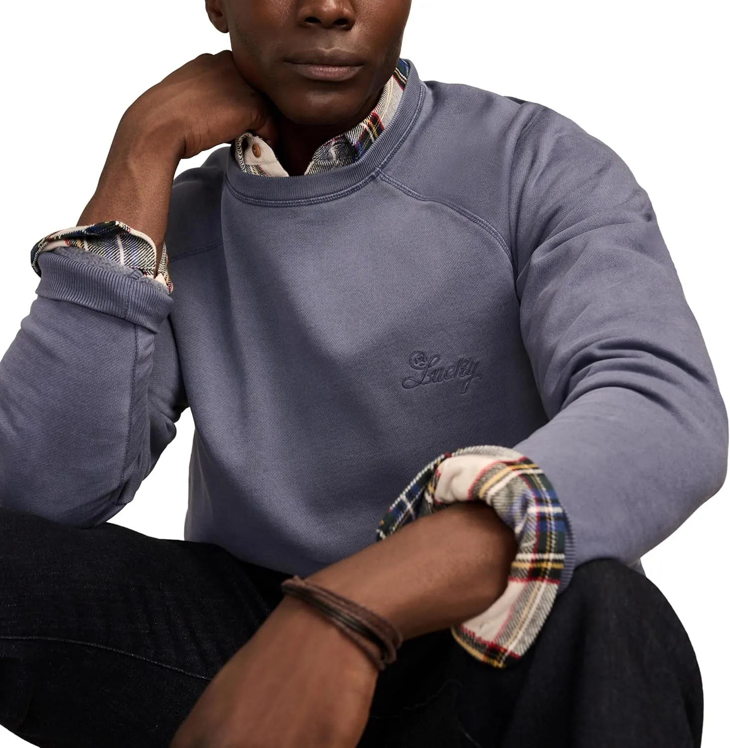 Lucky Brand Men's Fleece Logo Raglan Crew