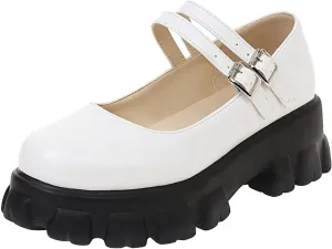 Lug Sole Mary Janes for Women Double Strap Chunky Heel Goth Platform Dress Pumps