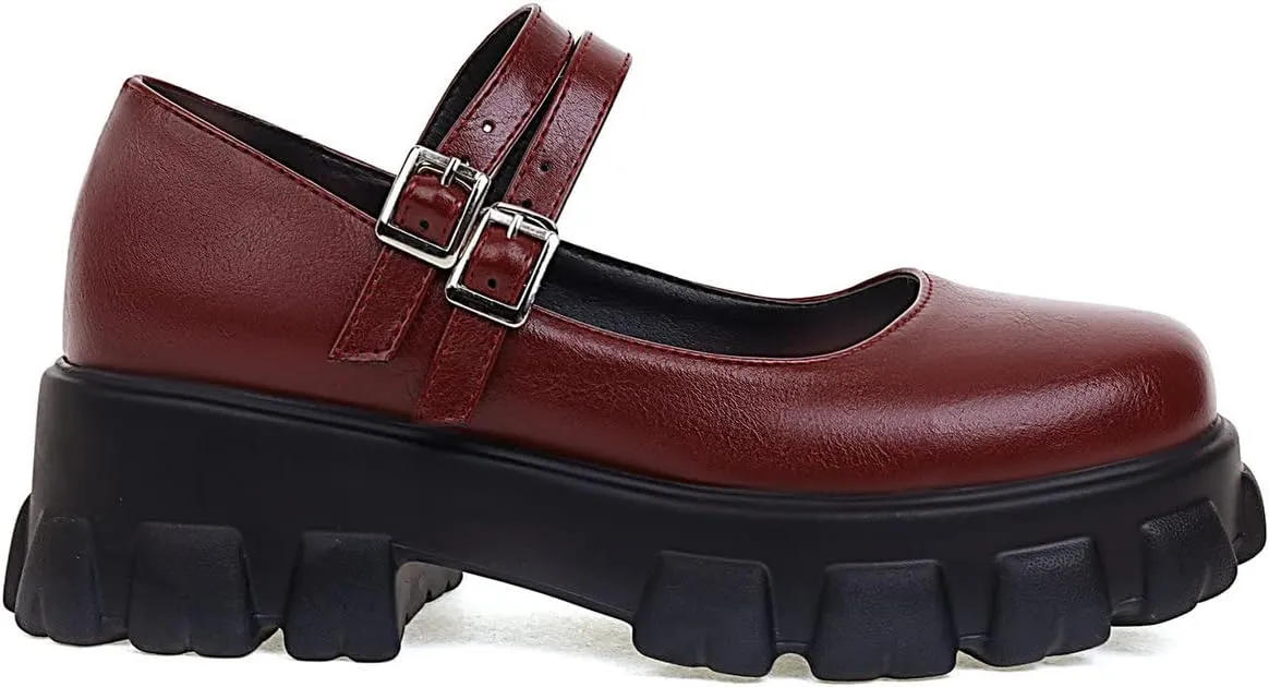 Lug Sole Mary Janes for Women Double Strap Chunky Heel Goth Platform Dress Pumps