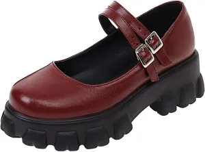 Lug Sole Mary Janes for Women Double Strap Chunky Heel Goth Platform Dress Pumps