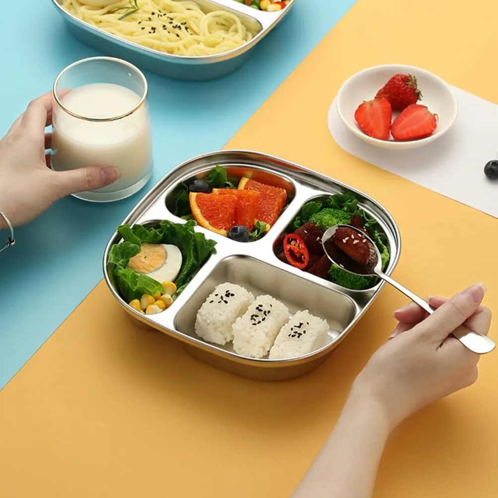 Luxshiny Divided Food Serving Plate Stainless Steel Compartment Tray for Restaurant Multi-use Buffet Plate Independent Moisture Retaining Design for Healthy Meals