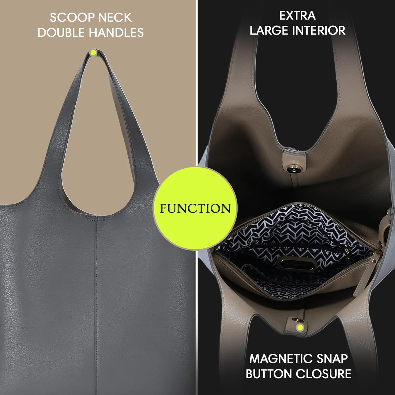 Madison West Elle Tote | Vegan Leather Tote Bags for Women with Double Handles and Scoop neck | 17.5" L x 6" W x 13" H