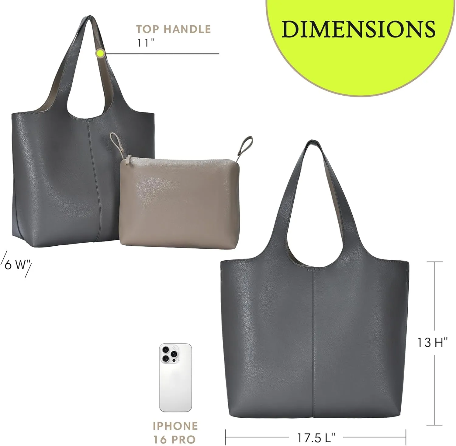 Madison West Elle Tote | Vegan Leather Tote Bags for Women with Double Handles and Scoop neck | 17.5" L x 6" W x 13" H