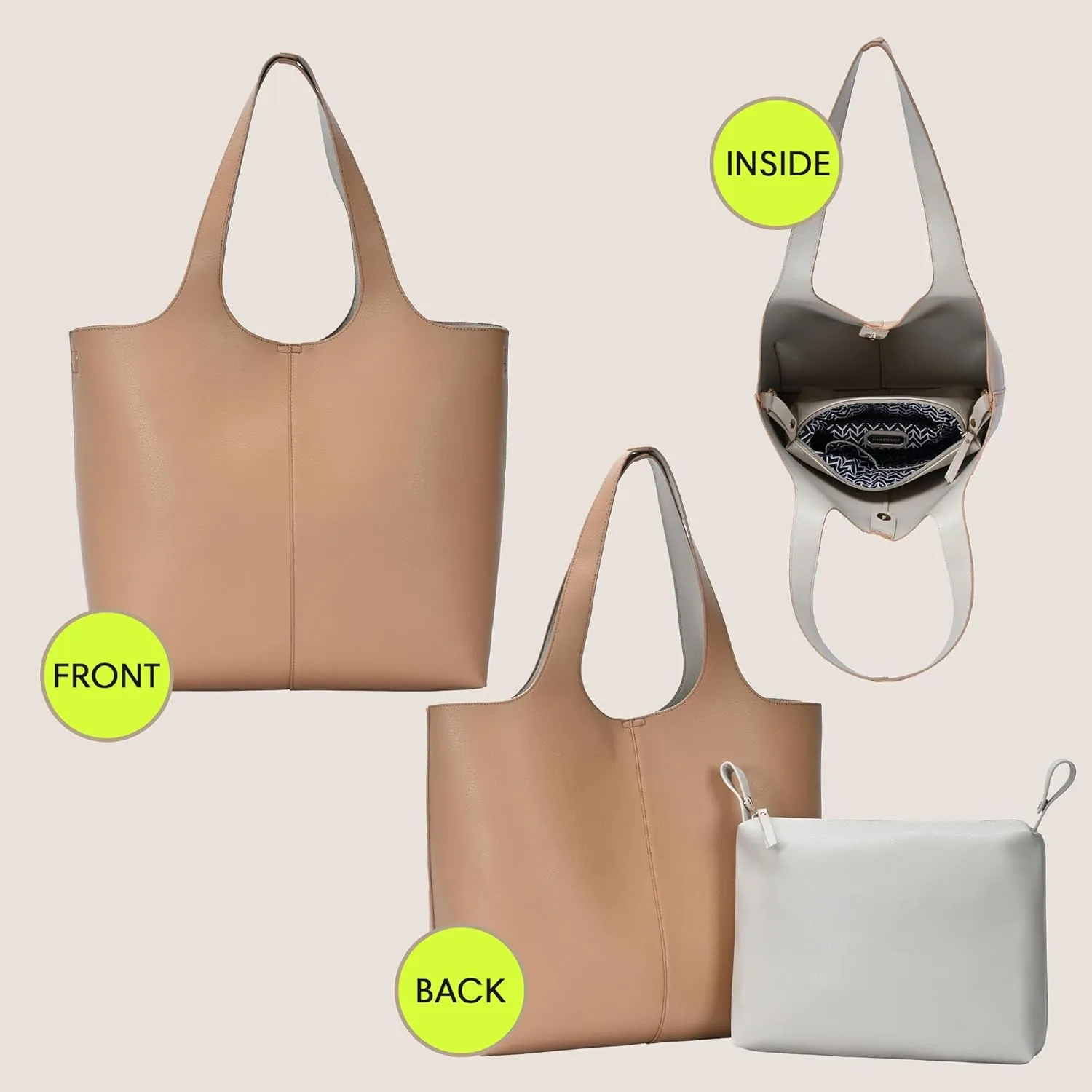 Madison West Elle Tote | Vegan Leather Tote Bags for Women with Double Handles and Scoop neck | 17.5" L x 6" W x 13" H