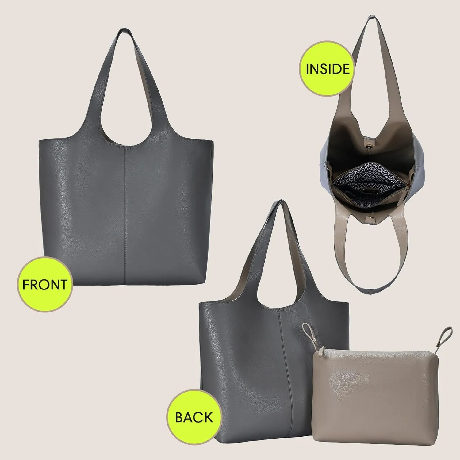 Madison West Elle Tote | Vegan Leather Tote Bags for Women with Double Handles and Scoop neck | 17.5" L x 6" W x 13" H