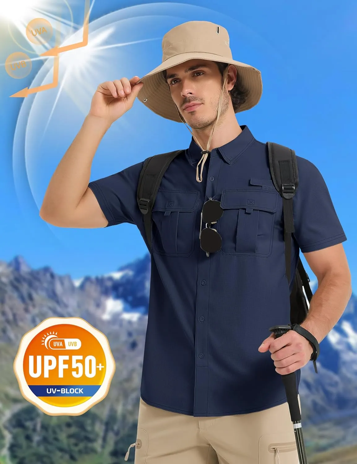 MAGCOMSEN Men's UPF 50  Fishing Shirts UV Sun Protection Cooling Quick Dry Short Sleeve Shirts for Hiking Safari Camping