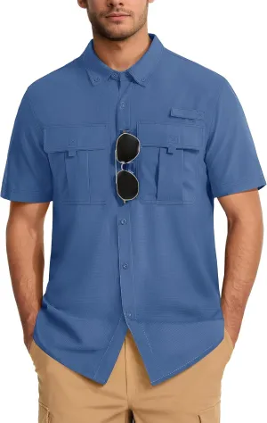 MAGCOMSEN Men's UPF 50  Fishing Shirts UV Sun Protection Cooling Quick Dry Short Sleeve Shirts for Hiking Safari Camping