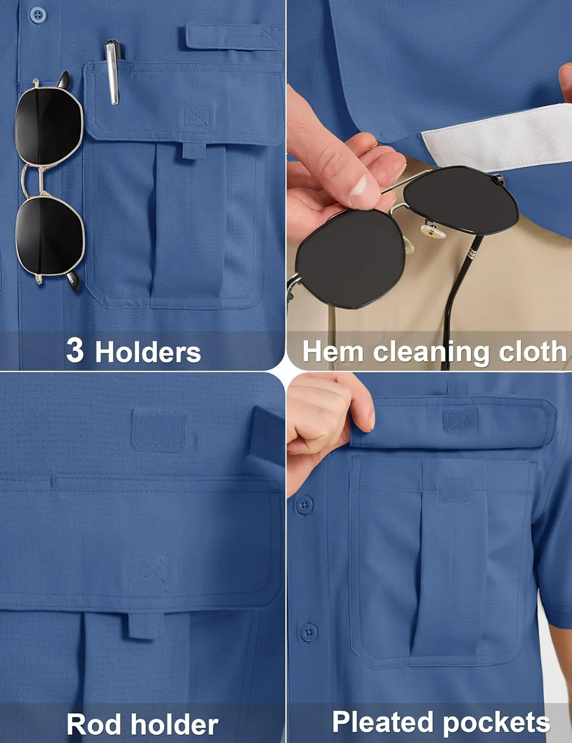 MAGCOMSEN Men's UPF 50  Fishing Shirts UV Sun Protection Cooling Quick Dry Short Sleeve Shirts for Hiking Safari Camping