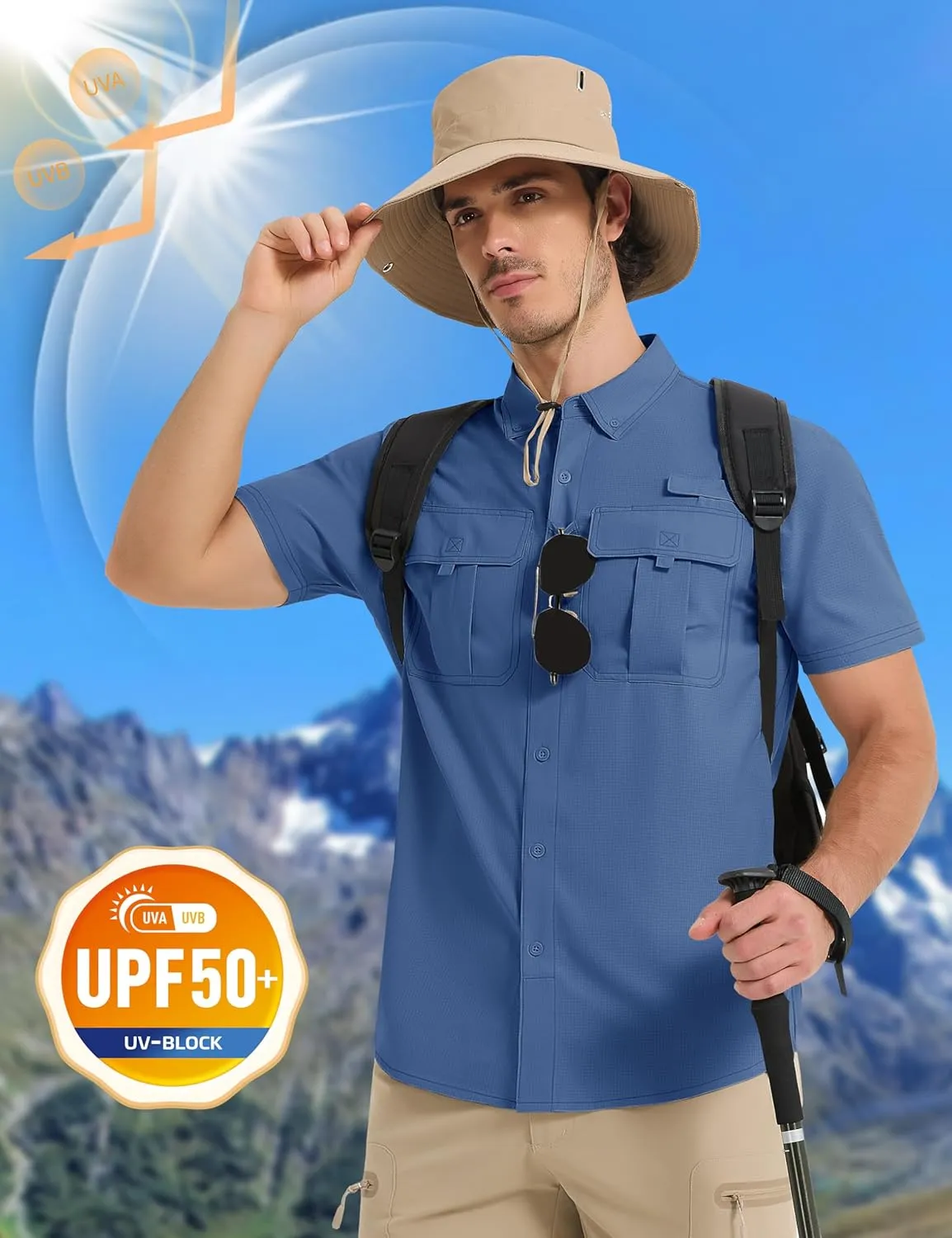 MAGCOMSEN Men's UPF 50  Fishing Shirts UV Sun Protection Cooling Quick Dry Short Sleeve Shirts for Hiking Safari Camping