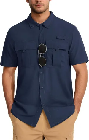 MAGCOMSEN Men's UPF 50  Fishing Shirts UV Sun Protection Cooling Quick Dry Short Sleeve Shirts for Hiking Safari Camping