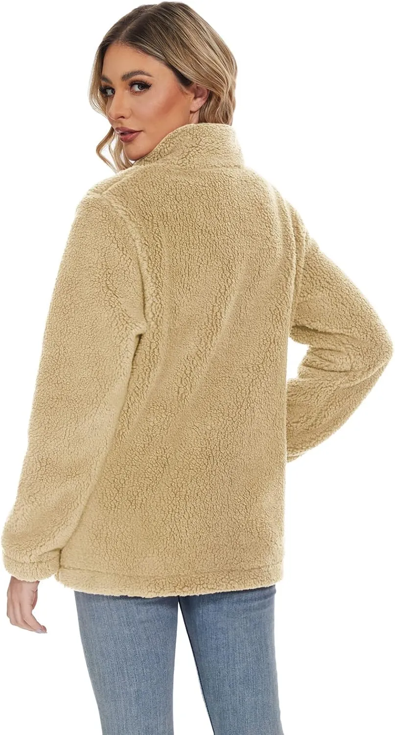 MAGCOMSEN Women Sherpa Jacket Full Zip Fuzzy Teddy Coat with Pockets Fleece Lined Warm Winter Casual Outfits