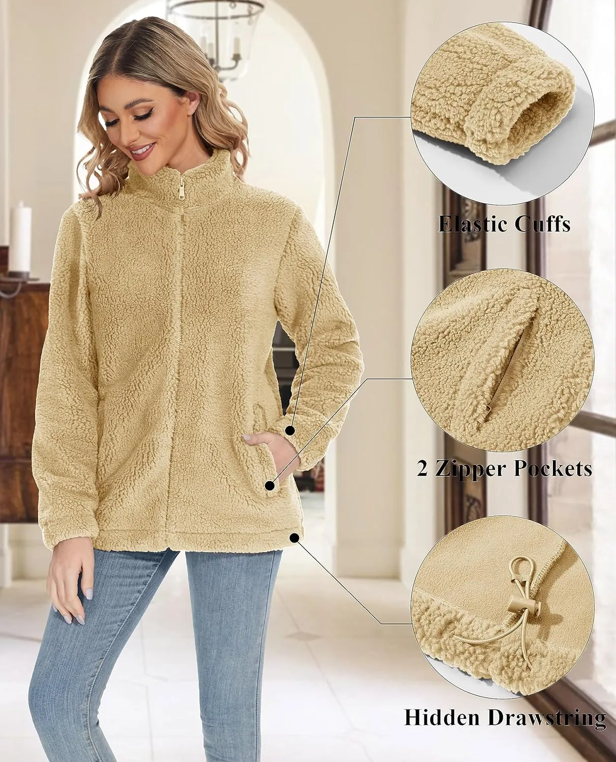 MAGCOMSEN Women Sherpa Jacket Full Zip Fuzzy Teddy Coat with Pockets Fleece Lined Warm Winter Casual Outfits