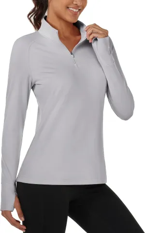 MAGCOMSEN Women's Running Shirts Quarter Zip Fleece Pullover Long Sleeve Thumb Hole Tee Athletic Workout Tops