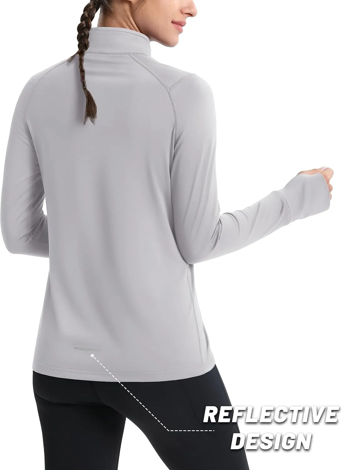 MAGCOMSEN Women's Running Shirts Quarter Zip Fleece Pullover Long Sleeve Thumb Hole Tee Athletic Workout Tops