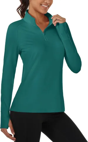 MAGCOMSEN Women's Running Shirts Quarter Zip Fleece Pullover Long Sleeve Thumb Hole Tee Athletic Workout Tops
