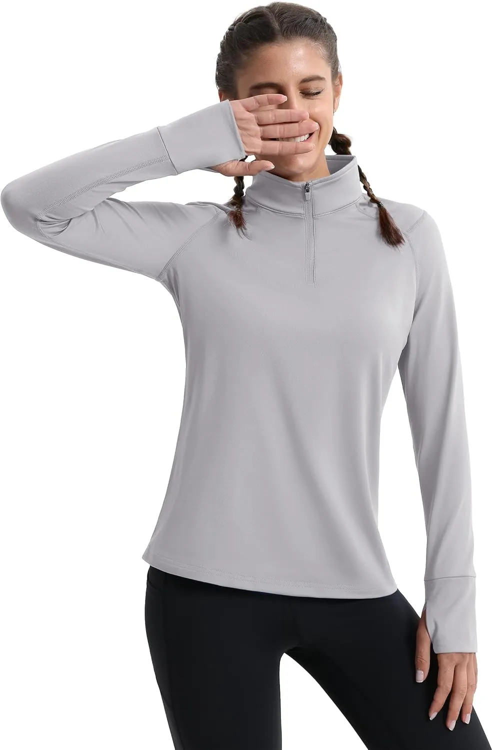 MAGCOMSEN Women's Running Shirts Quarter Zip Fleece Pullover Long Sleeve Thumb Hole Tee Athletic Workout Tops