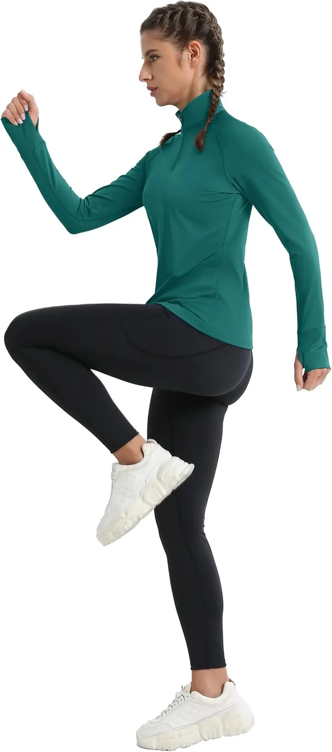 MAGCOMSEN Women's Running Shirts Quarter Zip Fleece Pullover Long Sleeve Thumb Hole Tee Athletic Workout Tops
