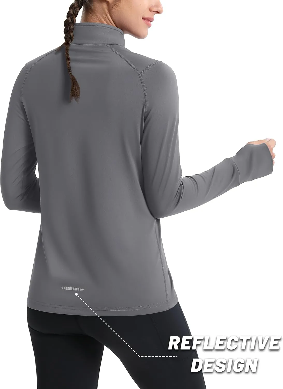 MAGCOMSEN Women's Running Shirts Quarter Zip Fleece Pullover Long Sleeve Thumb Hole Tee Athletic Workout Tops