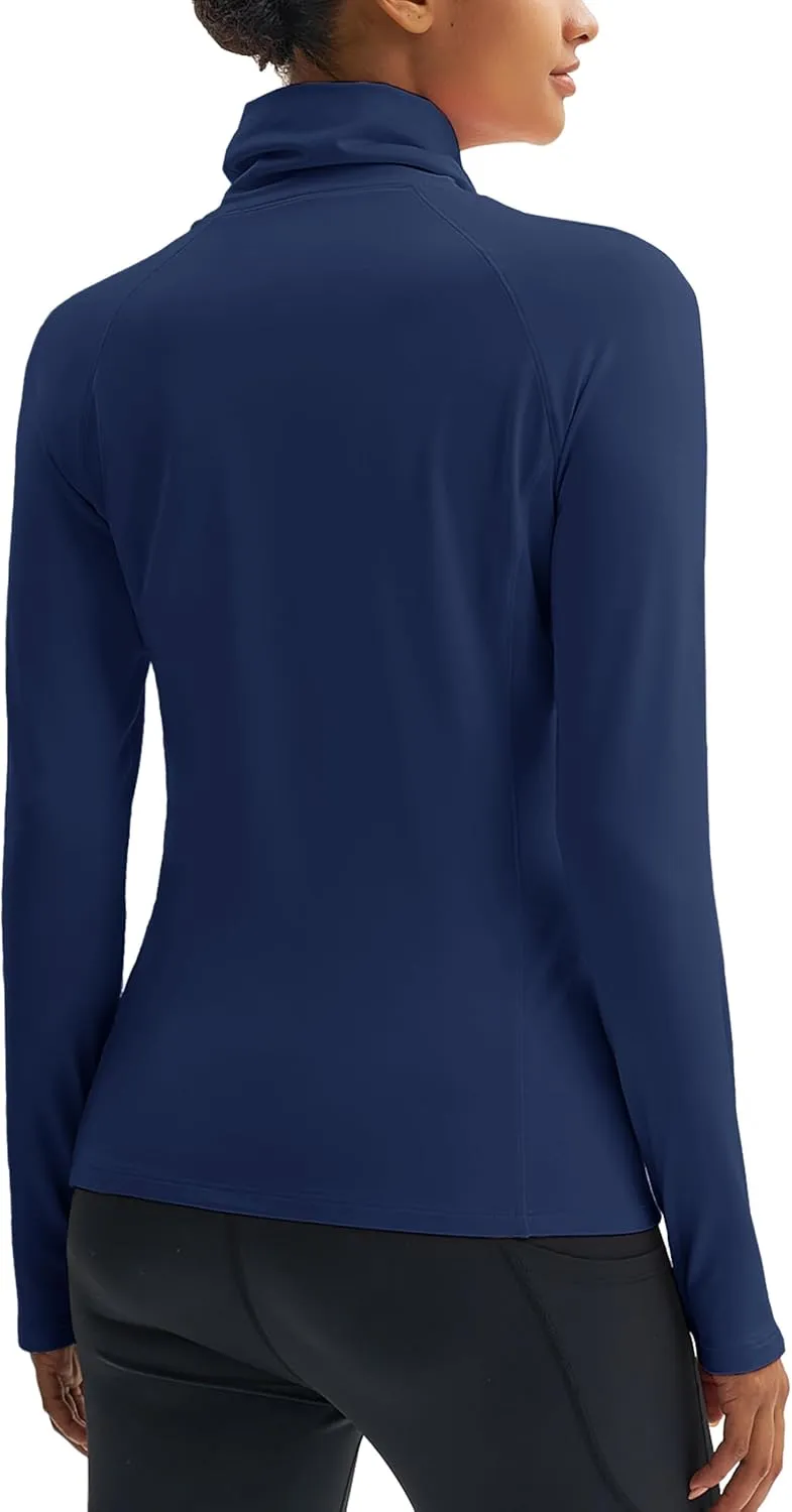 MAGCOMSEN Women's Thermal Long Sleeve Fleece Shirt Mock Turtleneck Undershirt Running Workout Top with Thumb Holes