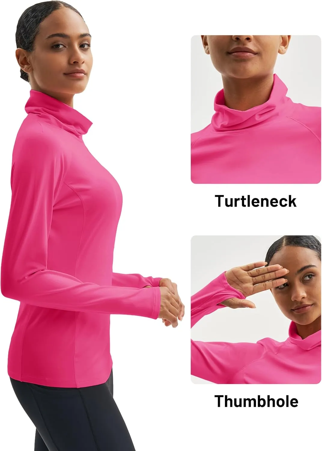 MAGCOMSEN Women's Thermal Long Sleeve Fleece Shirt Mock Turtleneck Undershirt Running Workout Top with Thumb Holes