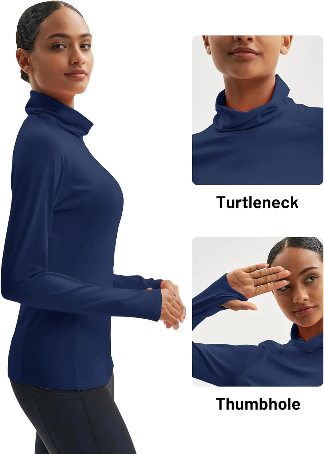 MAGCOMSEN Women's Thermal Long Sleeve Fleece Shirt Mock Turtleneck Undershirt Running Workout Top with Thumb Holes