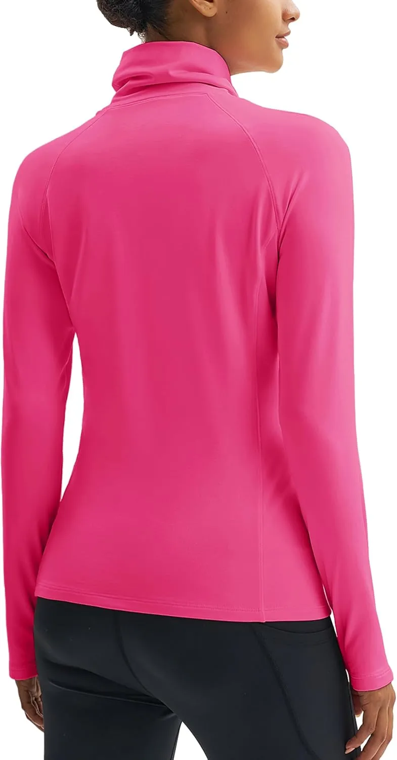 MAGCOMSEN Women's Thermal Long Sleeve Fleece Shirt Mock Turtleneck Undershirt Running Workout Top with Thumb Holes