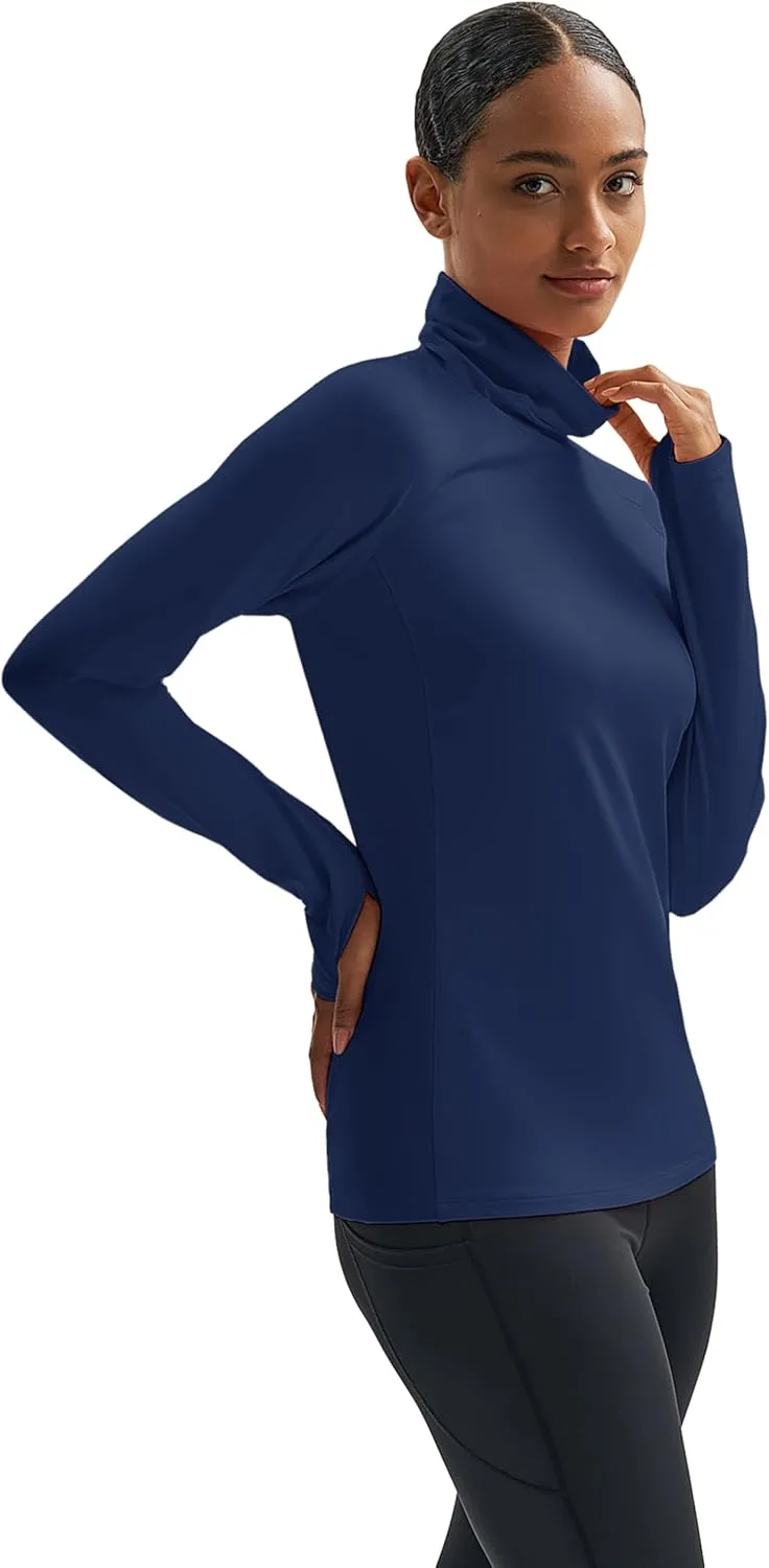 MAGCOMSEN Women's Thermal Long Sleeve Fleece Shirt Mock Turtleneck Undershirt Running Workout Top with Thumb Holes