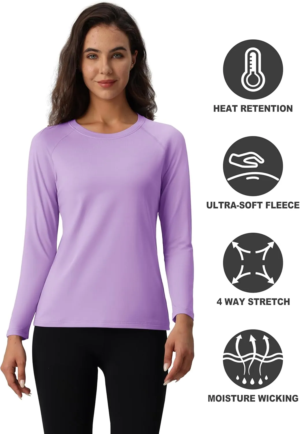 MAGCOMSEN Women's Thermal Shirts Fleece Lined Undershirt Long Sleeve Tops Warm Workout Winter Base Layer