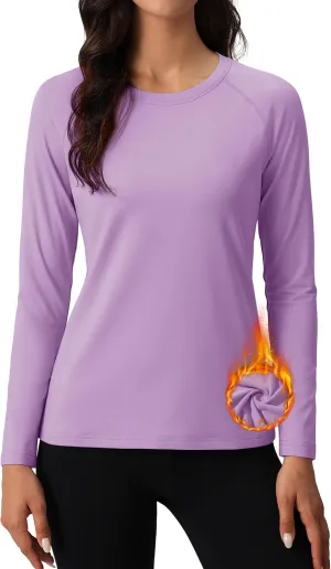 MAGCOMSEN Women's Thermal Shirts Fleece Lined Undershirt Long Sleeve Tops Warm Workout Winter Base Layer